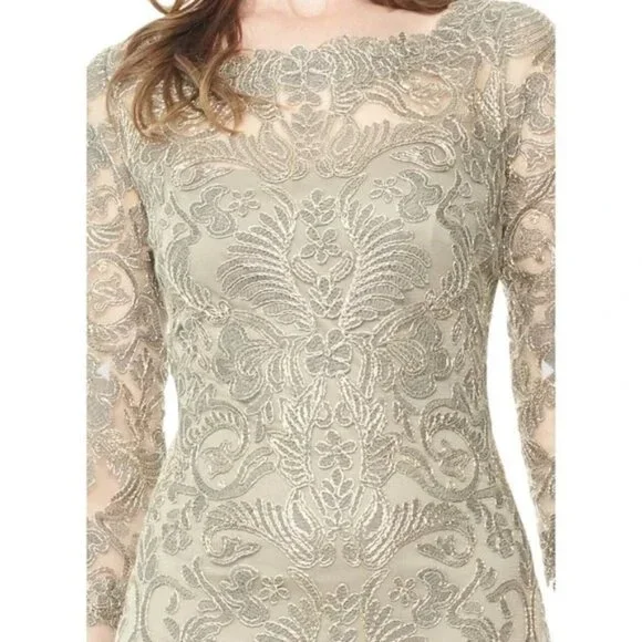 Tadashi Shoji Corded Embroidery Dress Sheath Smoke Pearl Dress Women's Sz 12 B8 Tadashi Shoji Corded Embroidery Dress Sheath Smoke Pearl Dress Women's Sz 12 B8